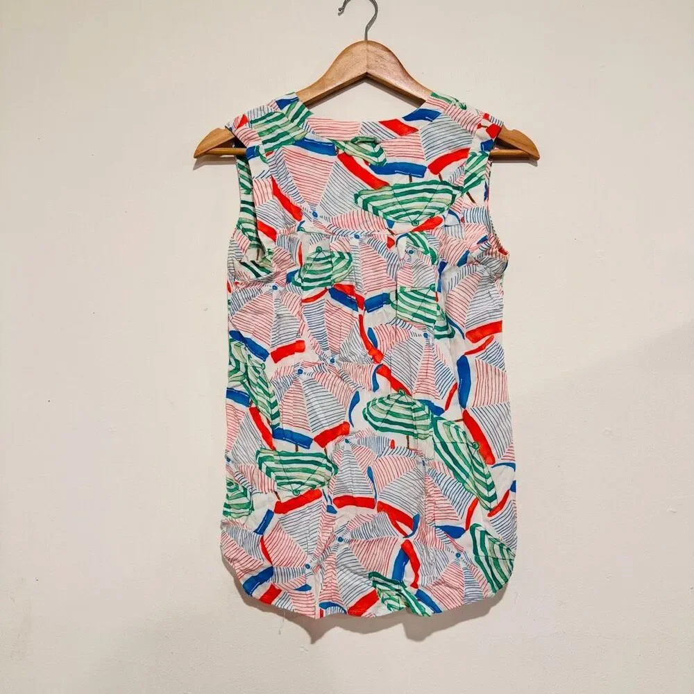 Anthropologie Maeve Art Abstract Tank Top Button Front Size Zero - Picture 3 of 3